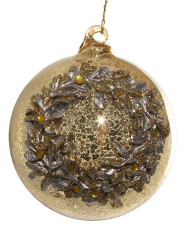 kerstbal antique goud met krans